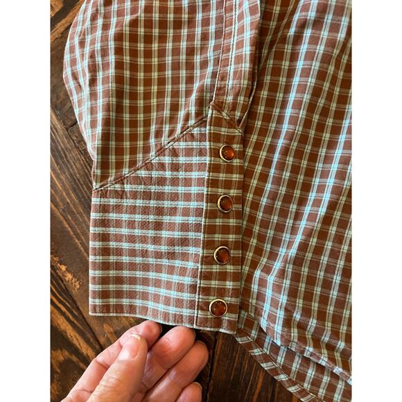 Cruel Retro Denim Festival Western Cowgirl Pearl Snap Shirt Women Medium Aztec - Picture 8 of 13